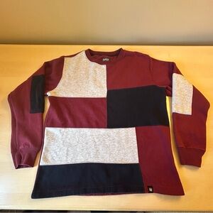 Patchwork Crewneck Sweatshirt in Burgundy, Gray, Navy